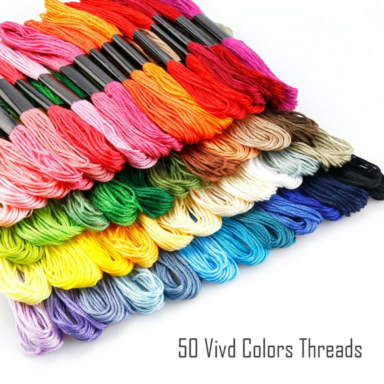 Realyc 50 Skeins Rainbow Color Embroidery Thread Cross Stitch Floss with 12  Bobbins 