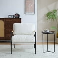 thumbnail image 2 of 27.56" Modern Accent Chair, Minimalist Metal Frame with  Upholstered Cushions, Mid-Century Leisure Armchair with Wooden Armrest, Perfect for Cozy Living Room, Bedroom, or Office Seating, Beige, 2 of 7