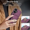 thumbnail image 3 of Premium PU Leather for iPhone 16 Card Slots Wallet Back Case, Classic with Ring Kickstand Magnetic Button Stylish Drop Protection Phone Case Cover for iPhone 16, Purple, 3 of 9