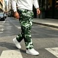 thumbnail image 2 of GrmtClth Cargo Pants for Men Camo Print Relaxed Straight Leg Elastic Drawstring Waist Multi Side Pocket Outdoor Hiking Daily Trousers Green L, 2 of 8