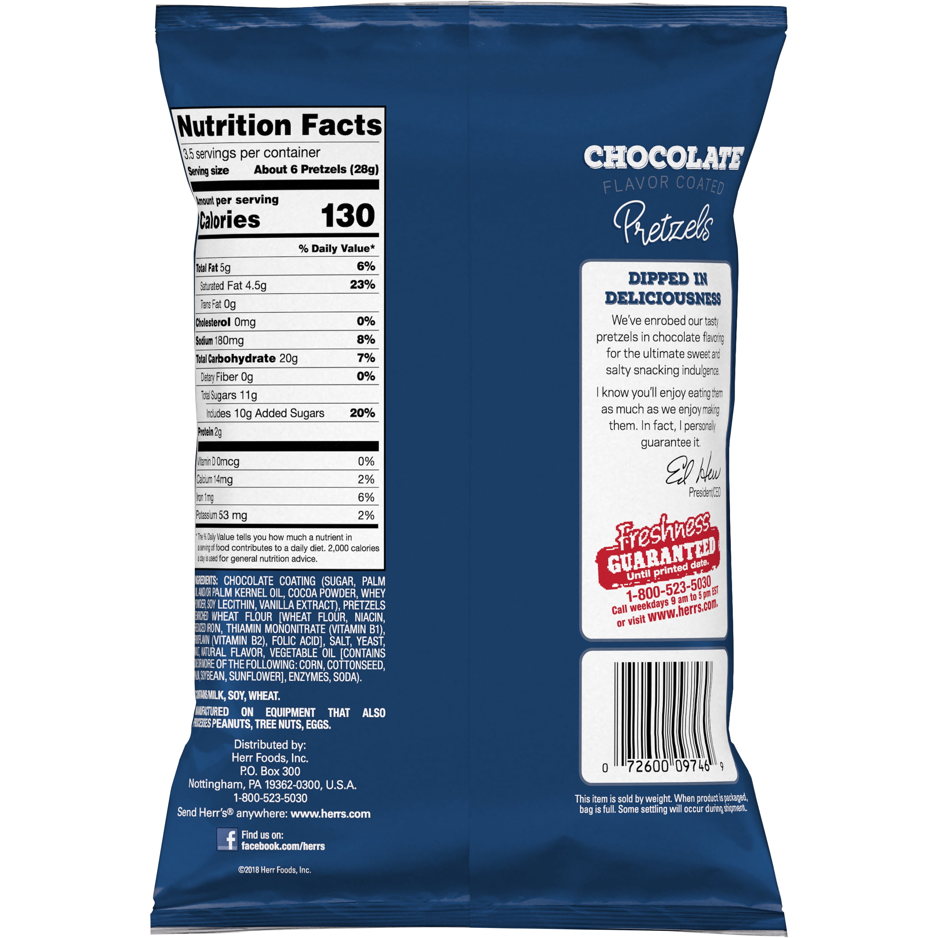 Herrs 3.5oz Choc. Cvrd Pretzels
