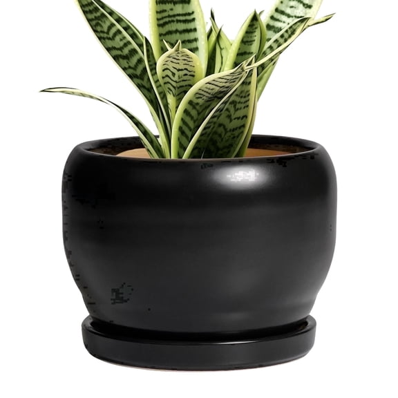 Ordivic 6 Inch Black Ceramic Planter with Drainage Hole and Saucer – Round Flower Pot for Indoor Outdoor, Modern Succulent Pot, House Decor, Gift for Plant Lovers