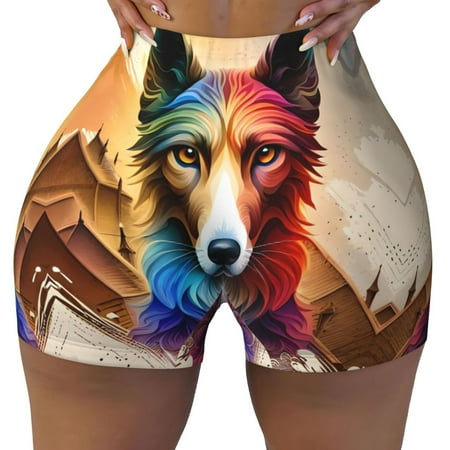 Workout Shorts Women  Colorful Art Dog Biker Shorts for Women Running Gym Spandex Shorts Tummy Control