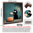 thumbnail image 3 of 2D Flat, 1pc, Art Decor Style, Whimsical Black Cat Enjoying Cake Art Wooden Sign 8x8 Inch, with Framed Cat Wall Hanging Decorative Sign for Home Cafe, Decorative plague, Perfect Festive Gift For H, 3 of 9