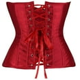 thumbnail image 5 of Women's Bustier Corset Tops Plus Size Satin Waist Cincher Overbust Bustiers Solid Color Waist Bride Shapewear Tops Bustier Tops for Women S-7 Wine XXL, 5 of 5