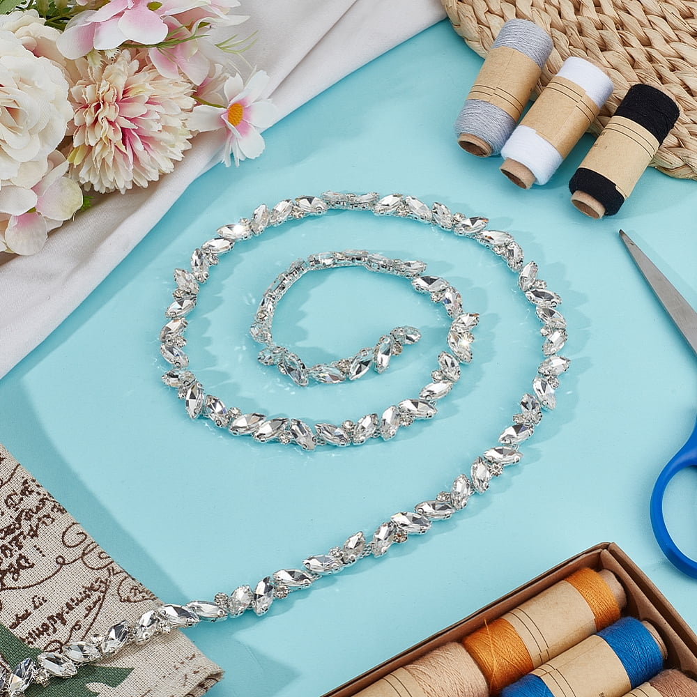 3 Yards(2.7m) Rhinestone Trim Chain Bling Rhinestones Chain for Clothes Applique Stringing Ribbon (Silver)
