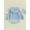 thumbnail image 4 of ZAXARRA Baby Girls Fall Hooded Romper Long Sleeve Solid Color/Floral Print Romper with One Pocket, 4 of 9