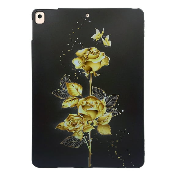 Dteck Soft TPU Back Case for iPad 9th 8th 7th Generation 10.2 inch,Shockproof Patterned Slim Protective Back Cover for iPad Air 3rd Gen 10.5" 2019/iPad Pro 10.5" 2017,Gold Flowers