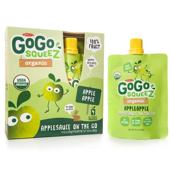 GoGo Squeez Organic Apple Apple Applesauce 3.2 oz Pouches Box of 12/4