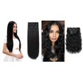 thumbnail image 1 of 28" Straight Super Long 4 PCS Set Thick Clip in on Hair Extensions 4PCS Short Wavy Hair Extensions 14" Invisible Lace Weft Natural Soft Hairpieces, 1 of 8