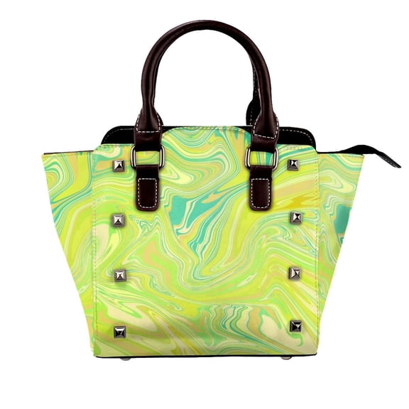 Lime Green Swirls Rivet Fashion One-Shoulder Women's Handbag Tote Bag