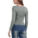 thumbnail image 3 of Blusas básicas ajustadas de manga larga con escote cuadrado para mujer, fruncidas, de stretch, color gris oscuro, 3 of 6