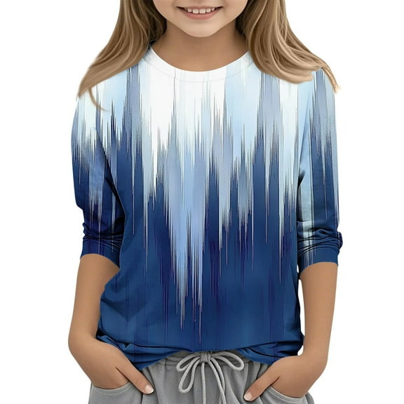 Frwgonr Boys Girls Tshirt Blue Kids 3/4 Sleeve Cute Tops Graphic Crew Neck Shirts Soft Summer Tees 3T-12