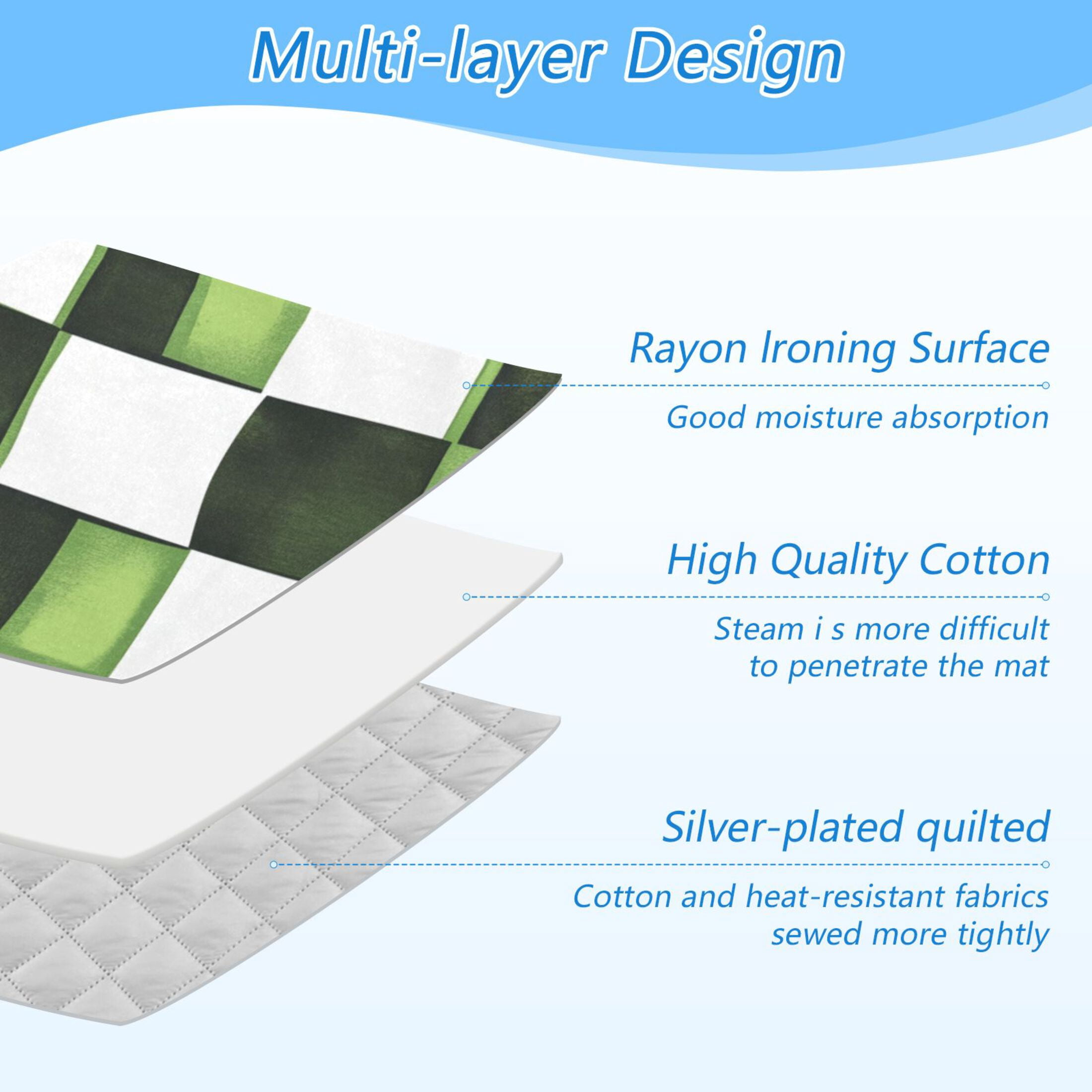 Green and White Square Ironing Mat Blanket for Table Top Travel Portable Ironing Board Pad 47.2x27.6 Inch