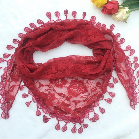 Nvzi Dark Red Tassel Triangle Lace Headscarf -1 piece, 55 × 18 inch Water Drop Tassel Lace Scarf, lightweight and transparent, suitable for wedding daily fashion hair accessories