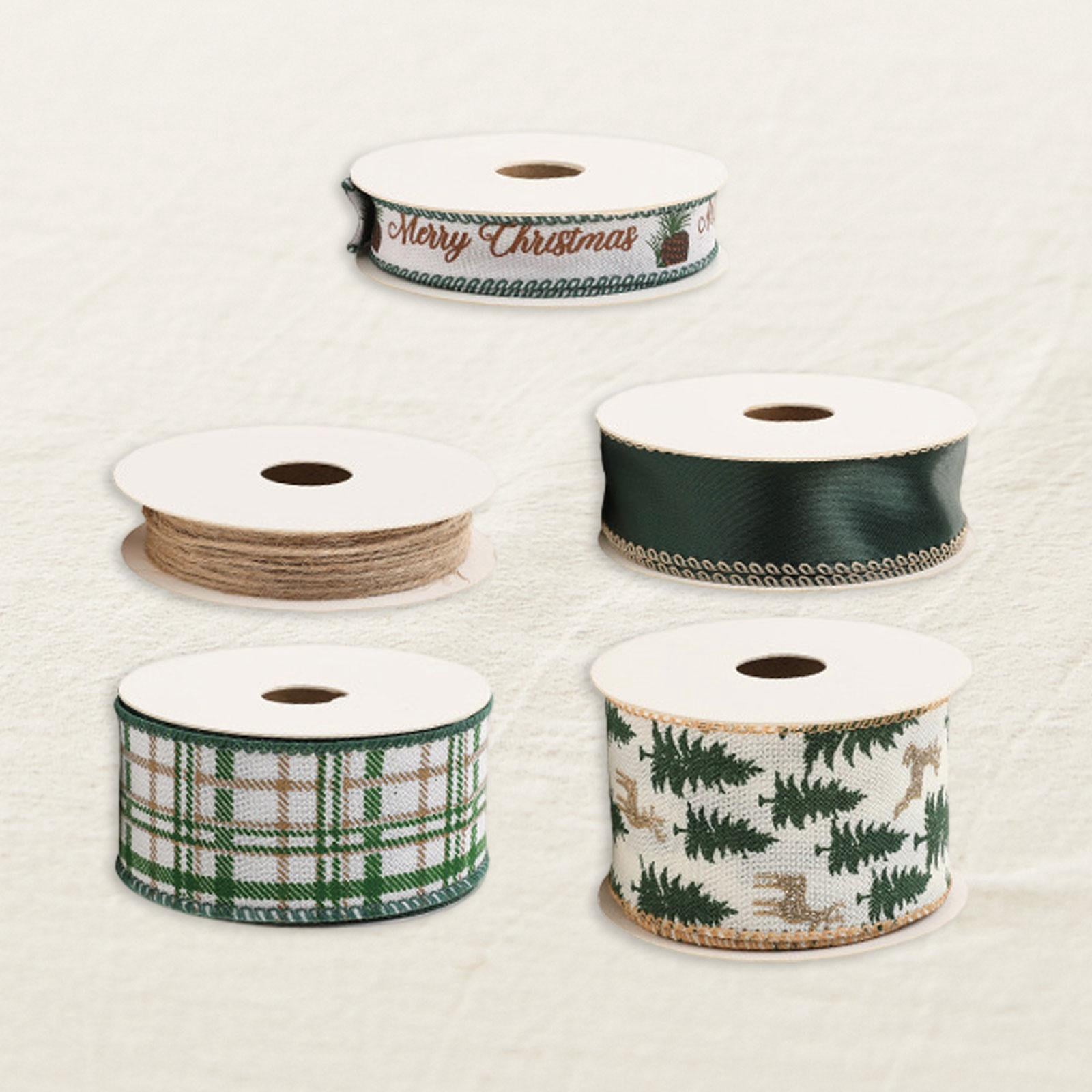Tachiuwa Christmas Ribbons DIY Christmas Tree Ribbon for Cake Boxes Wreath Bow Making Green