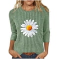 thumbnail image 2 of JTZGDY Cute Daisy Tops for Women Fall Lightweight Casual 3/4 Sleeve Round Neck Ribbed Knit Tunic Sweater Blouse Loose Fit Dressy Pullover Fashion 2025 Tshirts Army Green M, 2 of 7