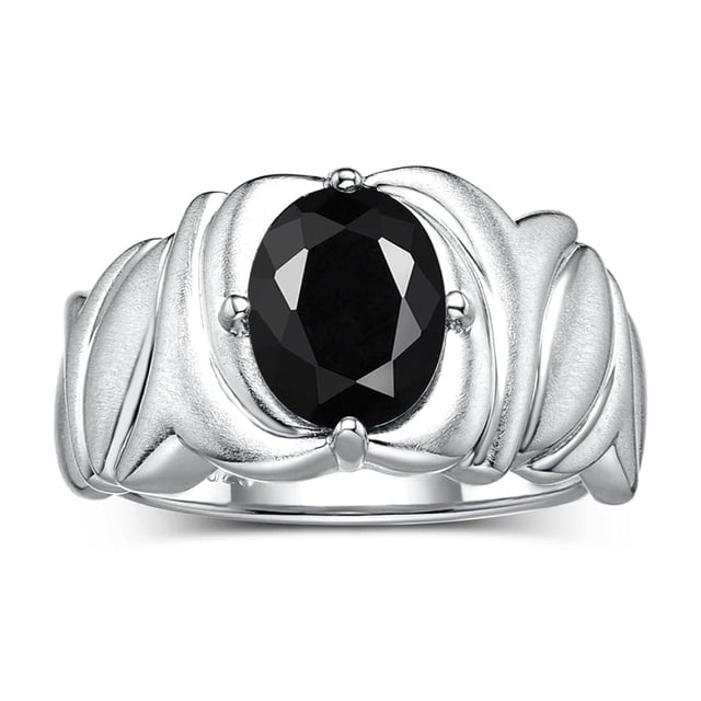 RYLOS Bagues pour Femmes Bague en Or Blanc 14K Solitaire Pierre Précieuse Ovale 9x7 mm avec Anneau Fini Satin Onyx d'Octobre Bijoux Taille 5
