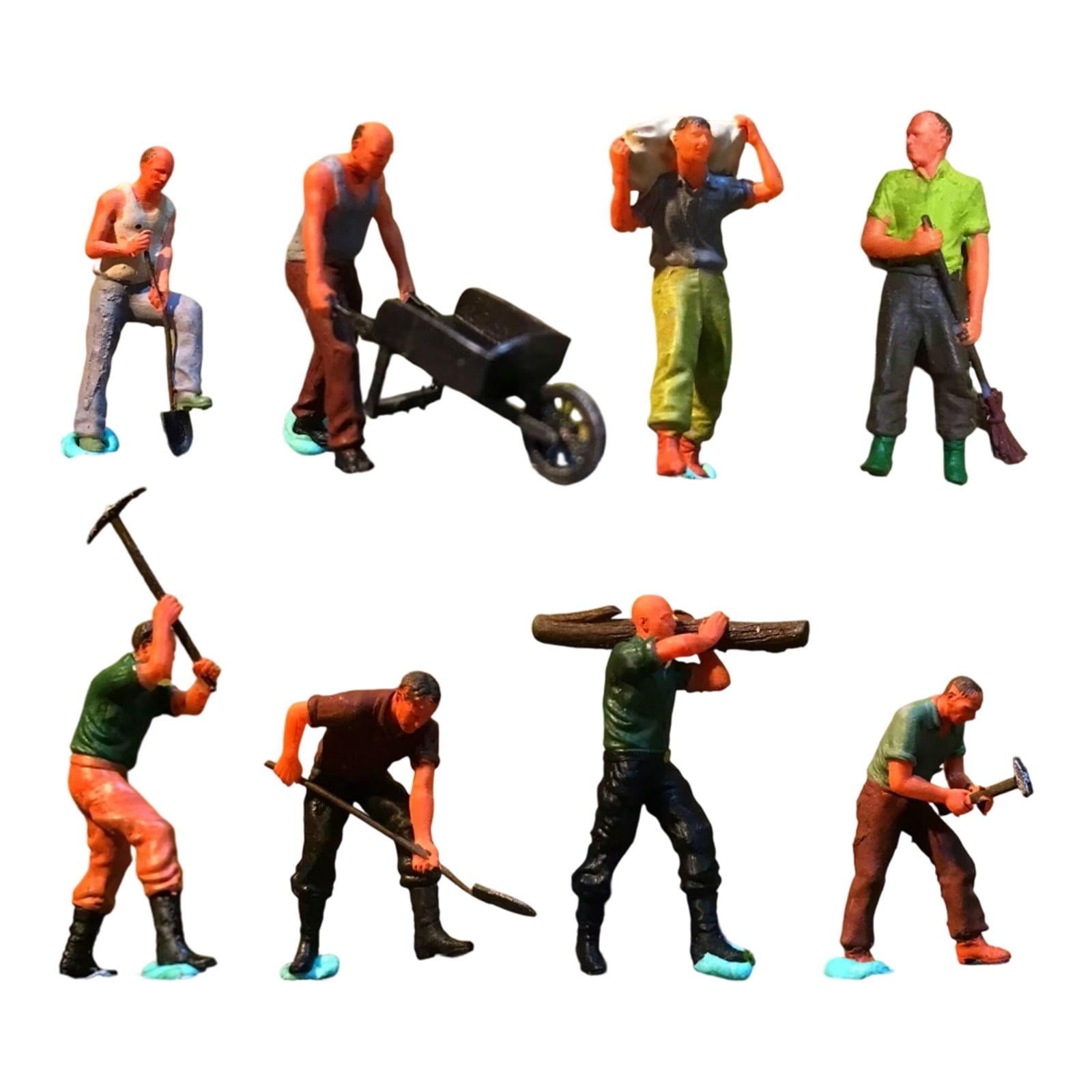 Dualoai 8Pcs 1:64 Scale Worker People Figure for Diorama Micro Landscape Centerpiece