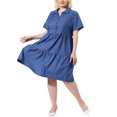 thumbnail image 2 of Agnes Orinda Women's Plus Size Chambray Dress Short Sleeves Button Down Flowy Tiered Shirt Dresses 4X Light Blue, 2 of 7