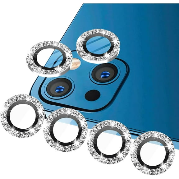 (4-Pack Compatible with iphone 15/15 Plus Camera Lens Protector Bling Glitter, 15 Camera Cover Ring, 15 Plus Camera Protector Clear Tempered Glass 9H, Case Friendly, (Silver)