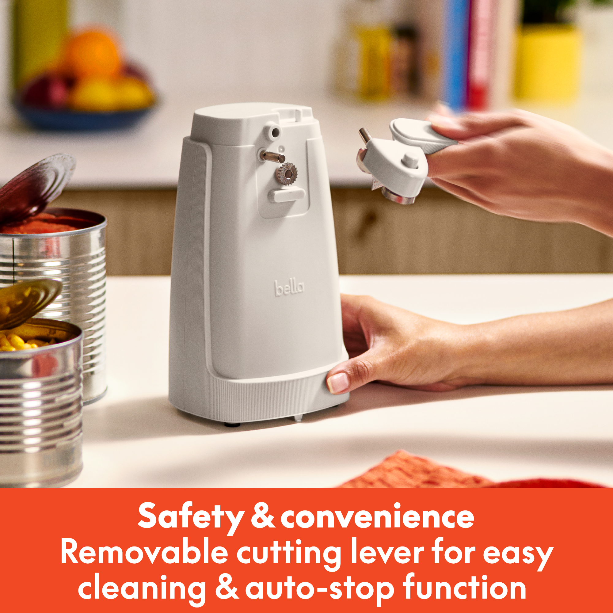 Bella Electric Can Opener with Stainless Steel Blade, Oatmilk photo 6