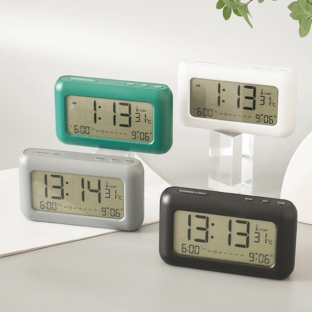 onlyliua para Interior/Exterior Lcd Relativamente Hermoso En Ángulos Granulares de 170°, Tres Grupos Despertador, Visualización de Día, Fecha y Temperatura En Luz Nocturna, Recargable