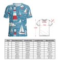thumbnail image 2 of Lighthouse Sailboats Ocean Waves-3 Womens Tops Women's Fashion Casual Short Sleeve Flower Print Round Neck Pullover Top Blouse, 2 of 7