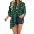 thumbnail image 2 of Antqov Plaid Shirts for Women, Long Sleeve Cotton Lapel Button Down Shirt Shackets Boyfriend Blouses, Daily Casual Cozy Soft Basic Checkered Jacket with Pocket, 2 of 9