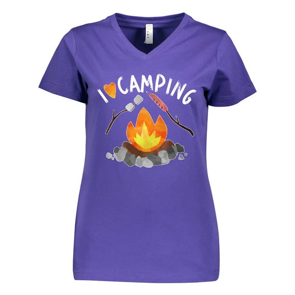 Inktastic I Love Camping- Campfire, Hot Dog, Marshmallows Women's V-Neck T-Shirt