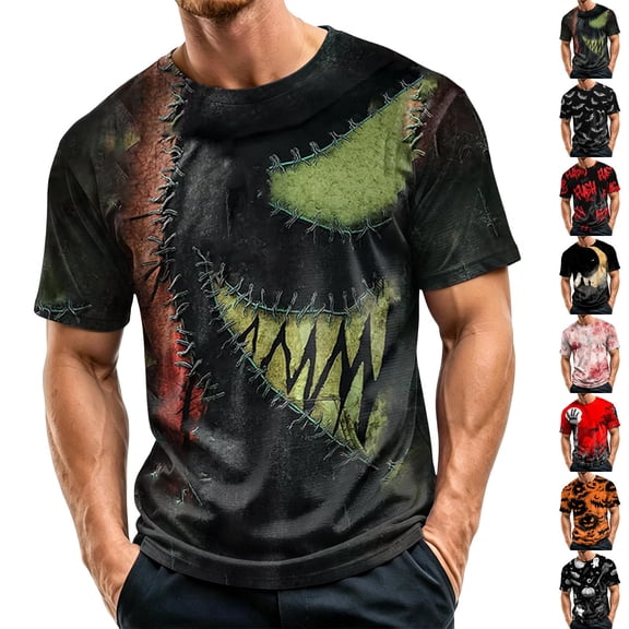 BRANROY Mens Summer Shirts Halloween Crewneck T-Shirt - Breathable Short Sleeve Mens T-Shirts, Casual Graphic Tees for Men, Shirts for Men Trick or Treat,Black,L