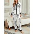 thumbnail image 3 of Jusfitsu Silk Satin Pajama Set for Women Long Sleeve Sleepwear V Neck Two Piece Pjs Soft Loungwear, 3 of 6