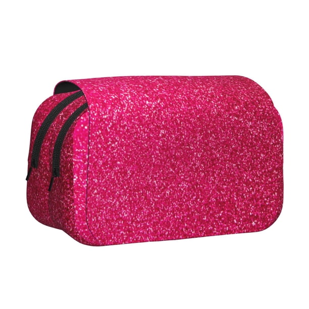 Disketp Rose Red Glitter Estuche de Lápices de Doble Capa con Tapa Abatible y Cremallera, Organizador Escolar para Adolescentes y Adultos
