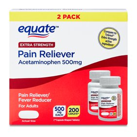Equate Extra Strength Acetaminophen Pain Reliever Caplets, 500mg, 200 Count (2x100 Count), Compare to Tylenol&reg; Extra Strength Active Ingredient