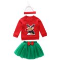 thumbnail image 1 of Xingqing 3 Pcs Jupe en Laine Verte pour Bébé Fille Motif Appliqué Rouge de Noël Col Rond, 1 of 10