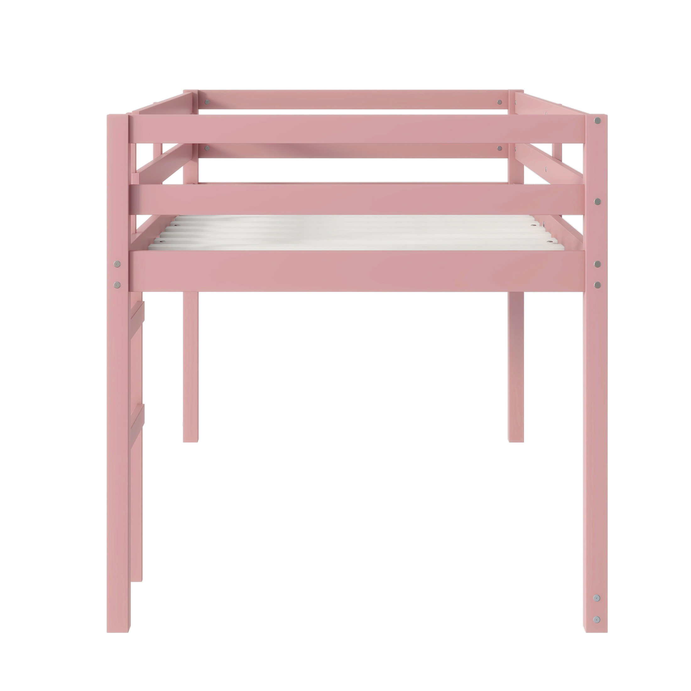 Noble House Modern Tilda Twin Loft Bed, Solid Rubber Wood Frame with Ladder, Spacious Under for Kids, Pink