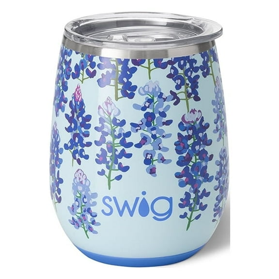 Swig Life 14oz Stemless Wine Cup | Insulated Stainless Steel Wine Tumbler | Bluebonnet