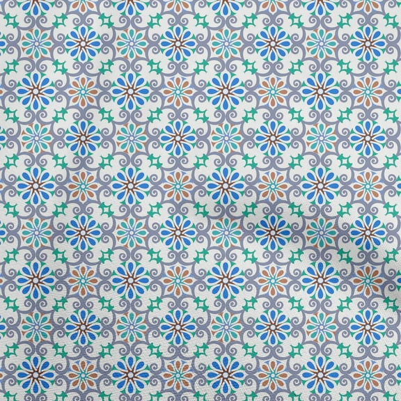 oneOone Polyester Spandex White Fabric Asian Suzani Craft Projects Decor Fabric Printed By The Yard 56 Inch Wide