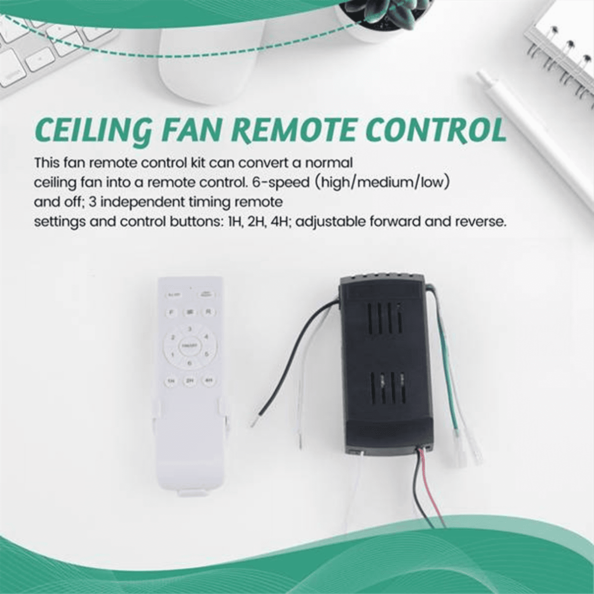 Universal Ceiling Fan Remote Control Kit 40W 6-Speed Timing Function Replacement for DC Fans & Lights