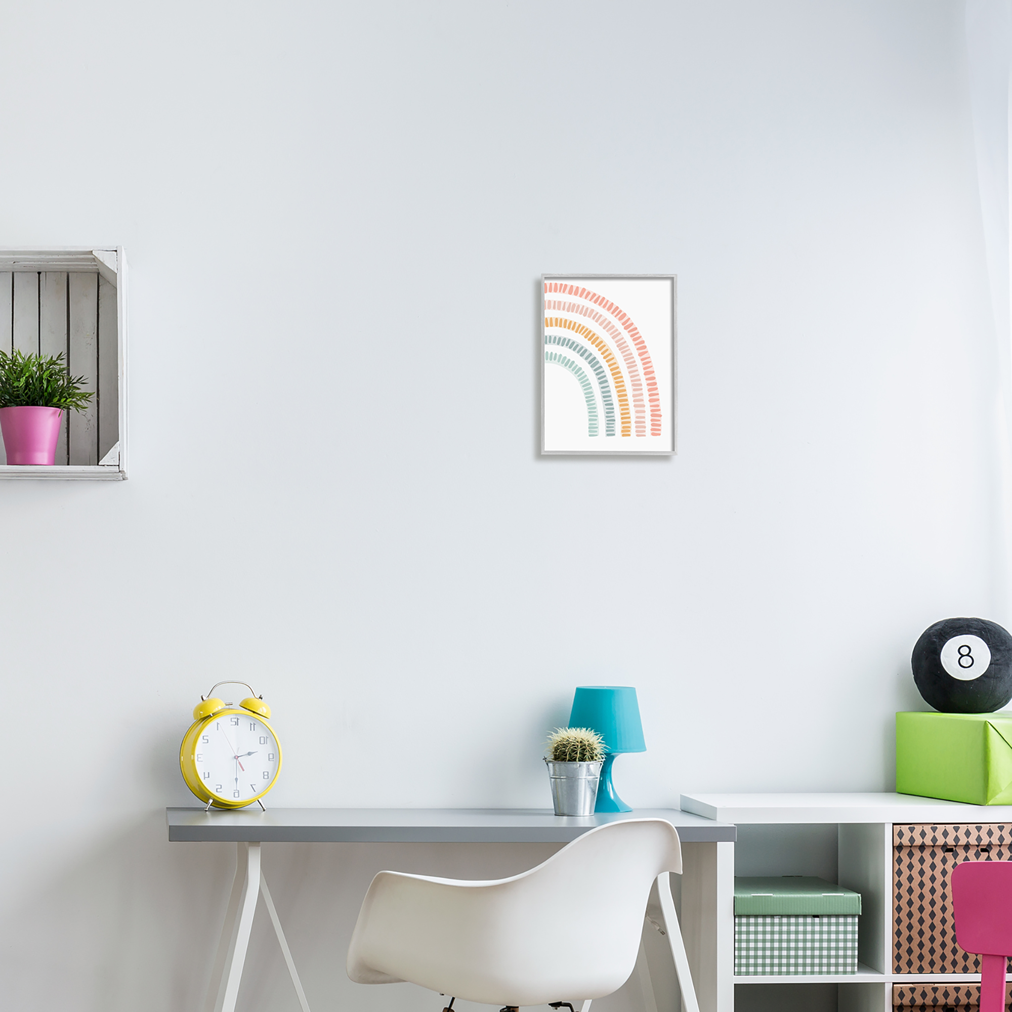 Stupell Industries Minimal Patterned Rainbow Landscape Painting Gray Framed Art Print Wall Art, 11 x 14