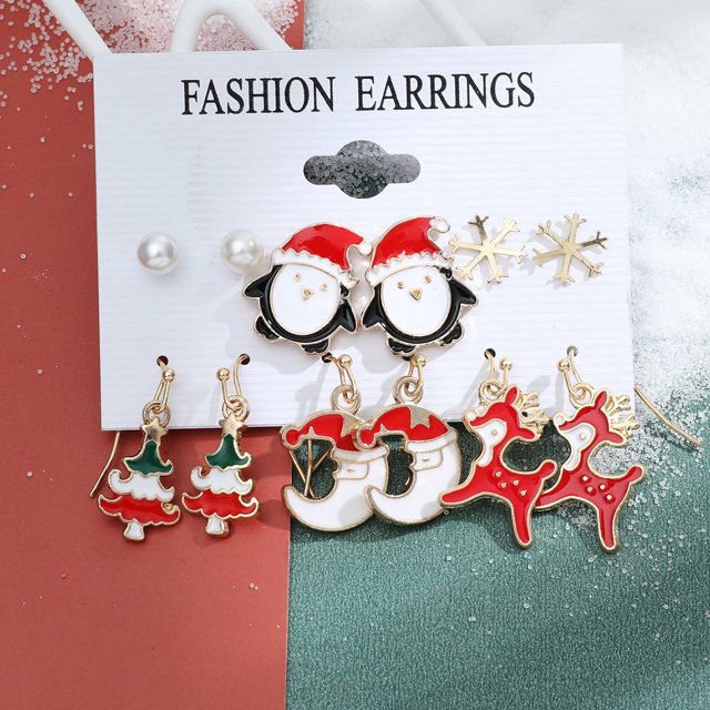 Conjunto de combinación de aretes de botón con campana de copo de nieve de la serie navideña brillar Electrónica