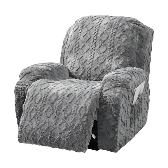 AUQ 2026 New Recliner Chair Covers,4 Pcs Recliner Slipcovers,Non Slip Elasticity Covers for Chair with Pocket,Cover for Recliner Chair Soft Fuzzy Couch Covers for Home,Gray