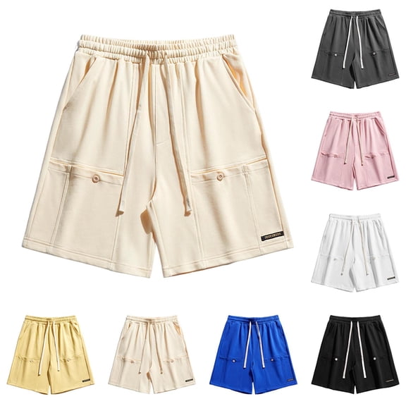 lcziwo Mens Shorts Casual Big and Tall Knee Length Drawstring Hiking Shorts with Pockets Travel Fishing Casual Elastic Waist Dress Shorts Yellow M
