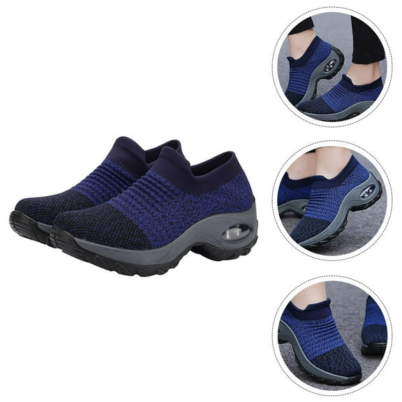 KONTONTY 1 Pair Women's Sneakers Blue Mesh No Shoelace Design Casual Travel Activities