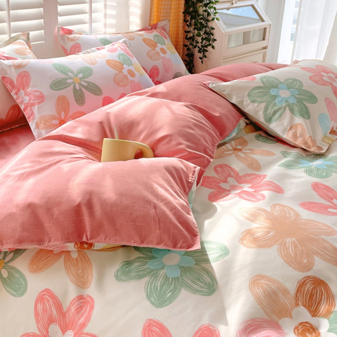 3 Pcs Pink Floral Duvet Cover Set, Reversible Duvet Cover Full, Chic Garden Bedding Set Mini Floral Comforter Cover Soft Breathable for All Seasons (Pink, Full)
