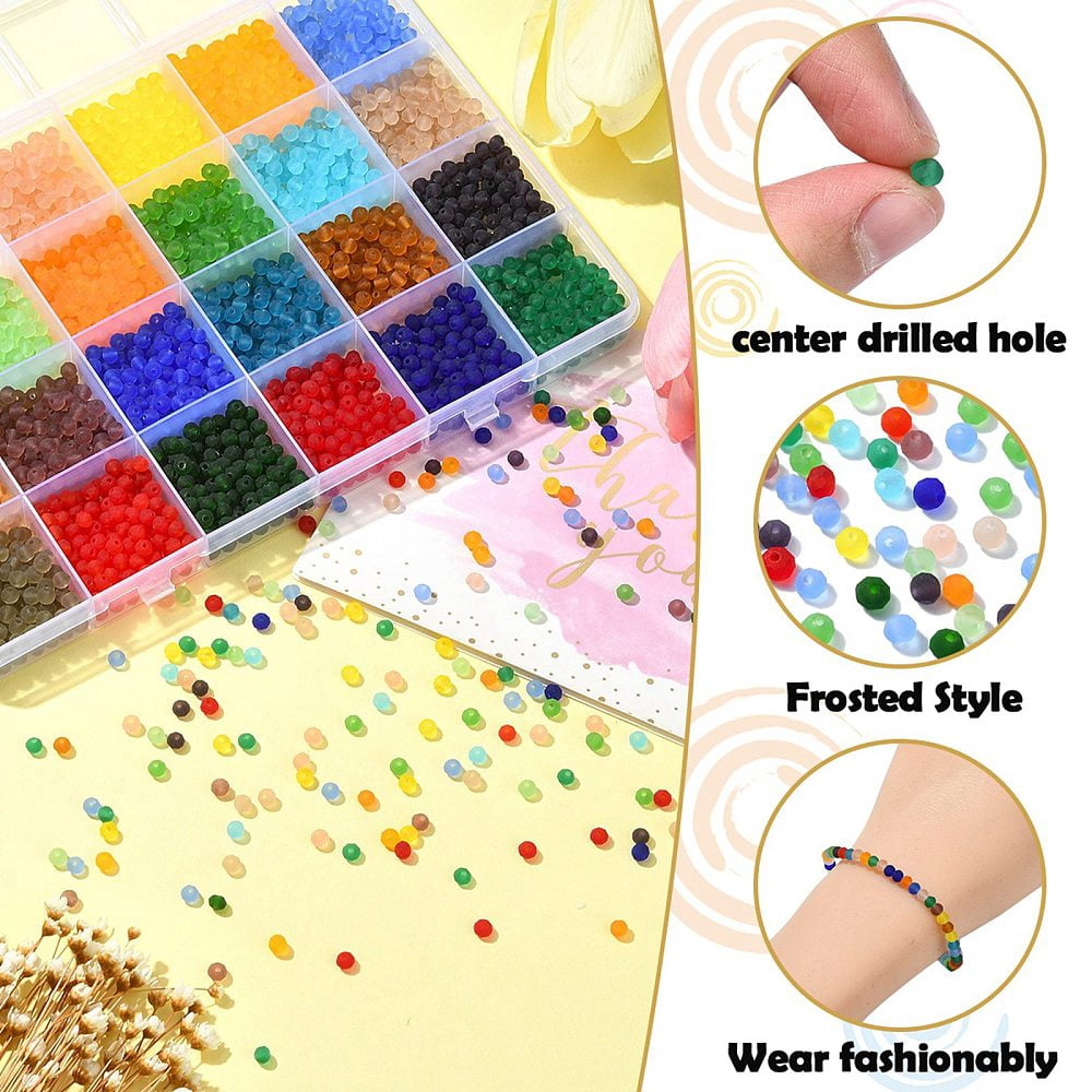 1box 3600pcs 24 colors Transparent Glass Beads Strands Faceted Frosted Round Mixed color 4mm Hole: 1mm 150pcs/color