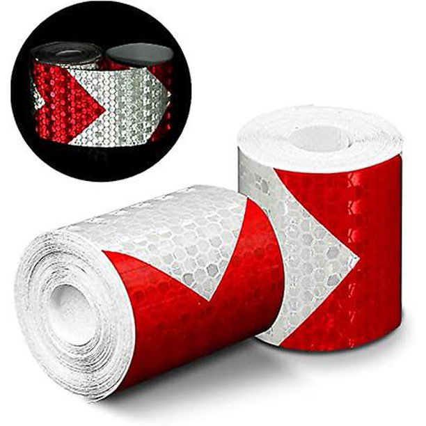2 piezas de cinta reflectante (colores rojo y azul), 3 m * 50 mm, cinta de advertencia de seguridad reflectante con forma de flecha impermeable de prisma de alta resistencia, rollo de vinilo