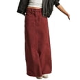 thumbnail image 3 of Women Raw Hem A-Line Jean Skirt Casual Y2K Fashion High Waisted Long Denim Maxi Skirt with Pockets Wine Red L, 3 of 6