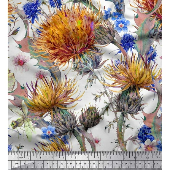 Soimoi Cotton Duck Fabric Leaves & Clover Flower Print Fabric by The Yard 42 Inch Wide