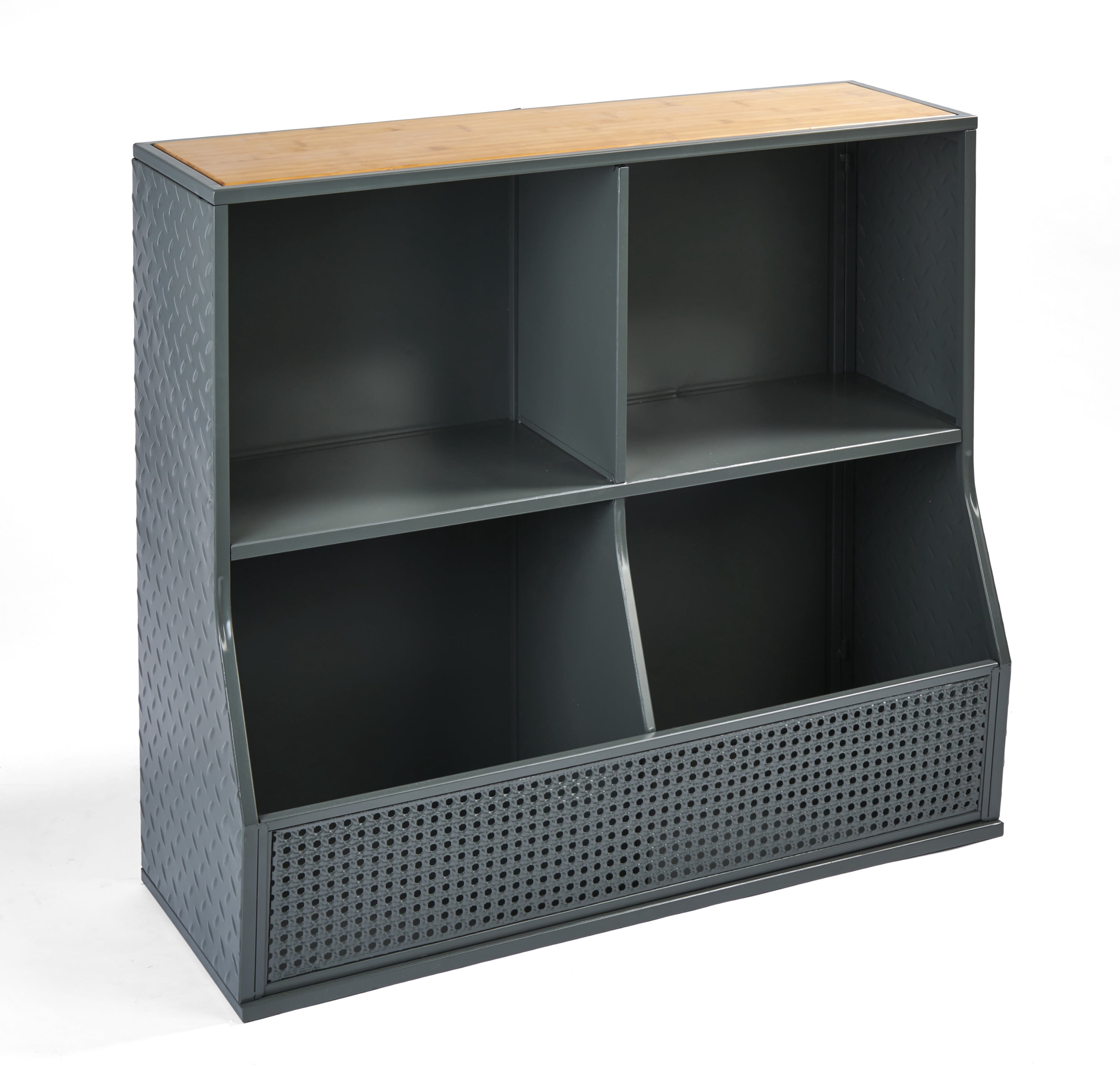 Badger Basket Metal and Bamboo Multi-Bin Storage Cubby 8.2 Cu ft. - Charcoal/Natural